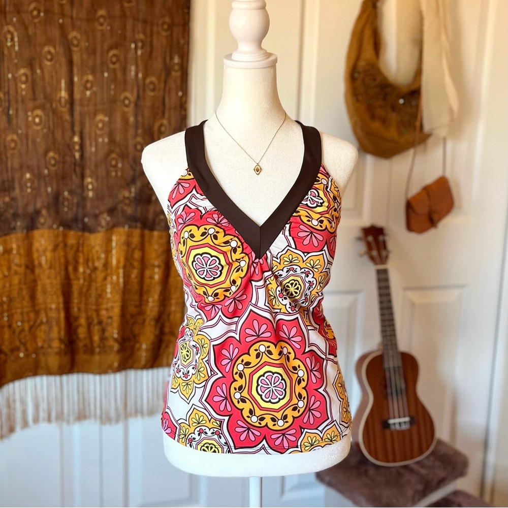a.n.a floral geometric tankini halter top